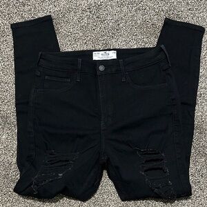 Hollister Women's Curvy High Rise Black Ripped Super Skinny Jeans